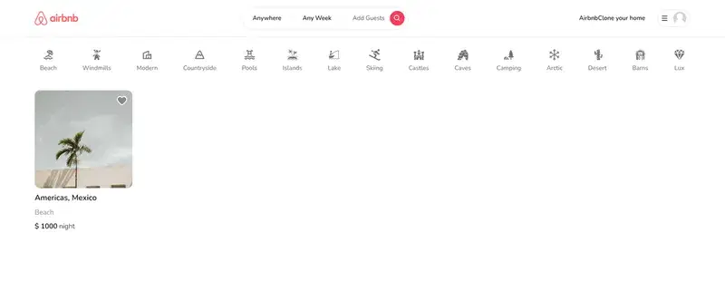 Captura del clon de Airbnb
