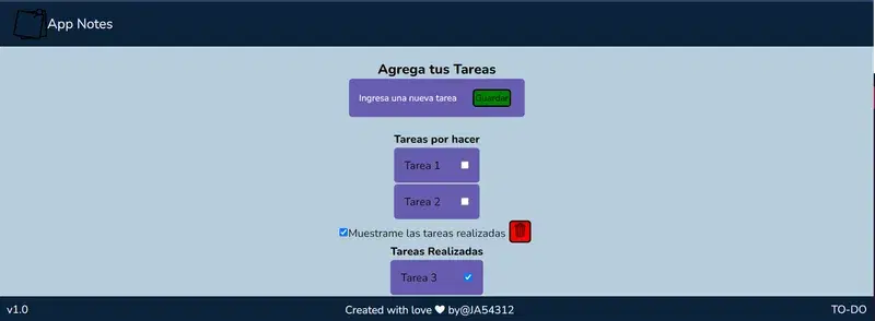 Captura de la aplicación App Notes