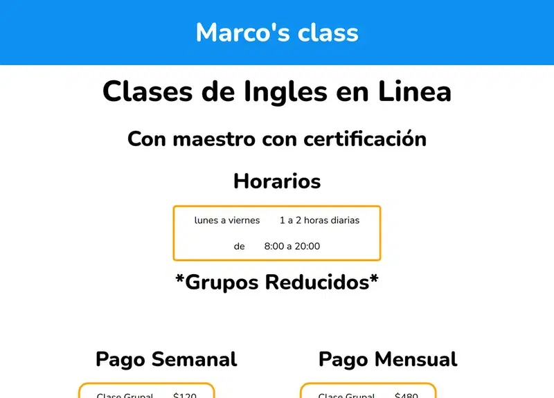 Captura de la landing page Marco's Class
