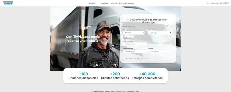 Captura de la web de TMH Logística